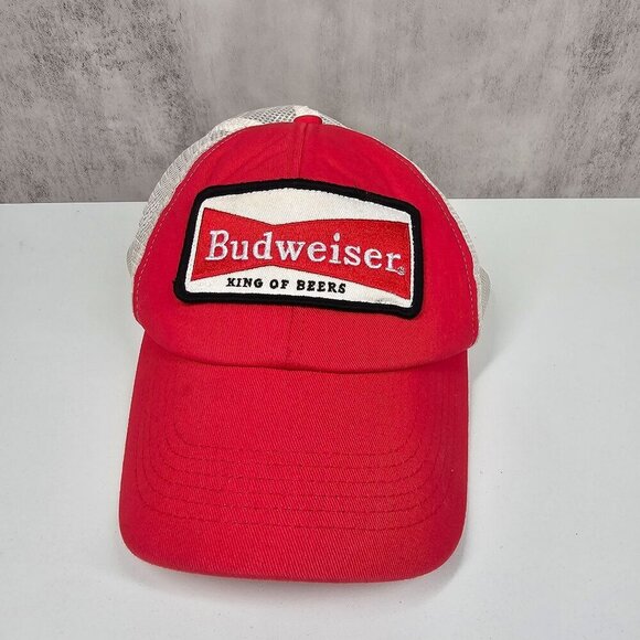 Vintage Budweiser Trucker Hat Red & White Mesh Snapback Adjustable Official Prod - Picture 11 of 11